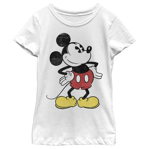 Girl's Mickey & Friends Classic Mickey Distressed  Graphic Tee White Small