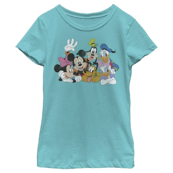 Girl's Mickey & Friends Club House Group Shot  Graphic Tee Tahiti Blue Medium