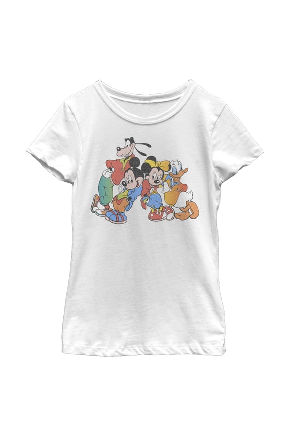 Girl's Mickey & Friends Colorful Group Shot Distressed Graphic Tee White X Large
