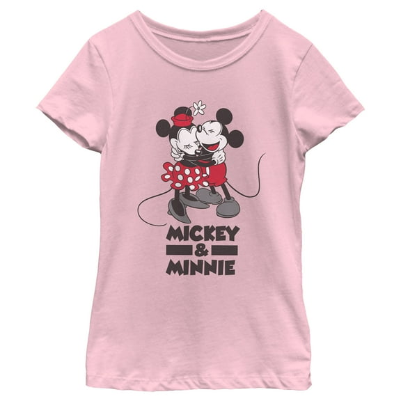 Girl's Mickey & Friends Couple Hug Graphic Tee Light Pink X Large