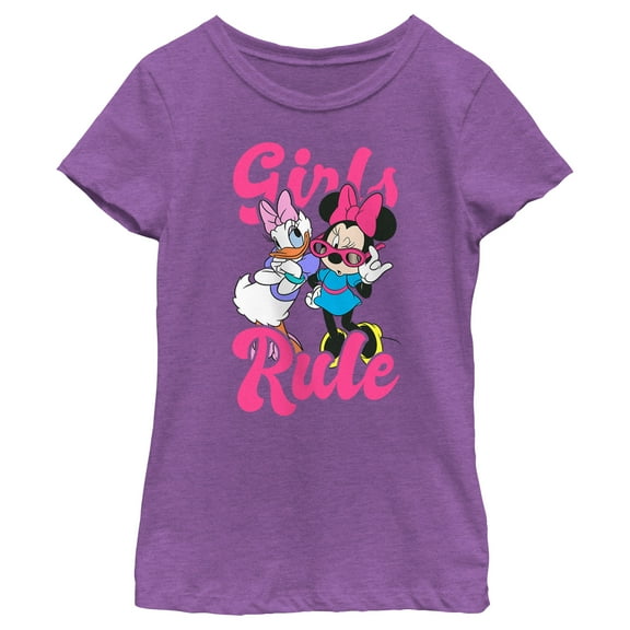 Girl's Mickey & Friends Daisy and Minnie Girls Rule  Graphic Tee Purple Berry Large