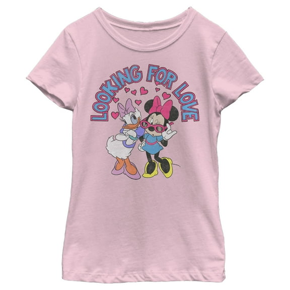 Girl's Mickey & Friends Daisy and Minnie Looking For Love  Graphic Tee Light Pink Medium