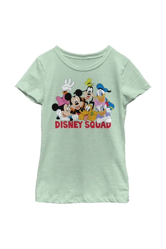 Girl's Mickey & Friends Disney Squad Group Shot Graphic Tee Mint Small