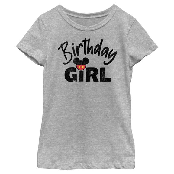 Girl's Mickey & Friends Distressed Birthday Girl Graphic Tee Athletic Heather Medium