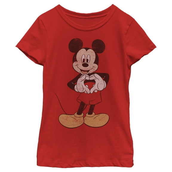 Girl's Mickey & Friends Distressed Heart Graphic Tee Red X Small