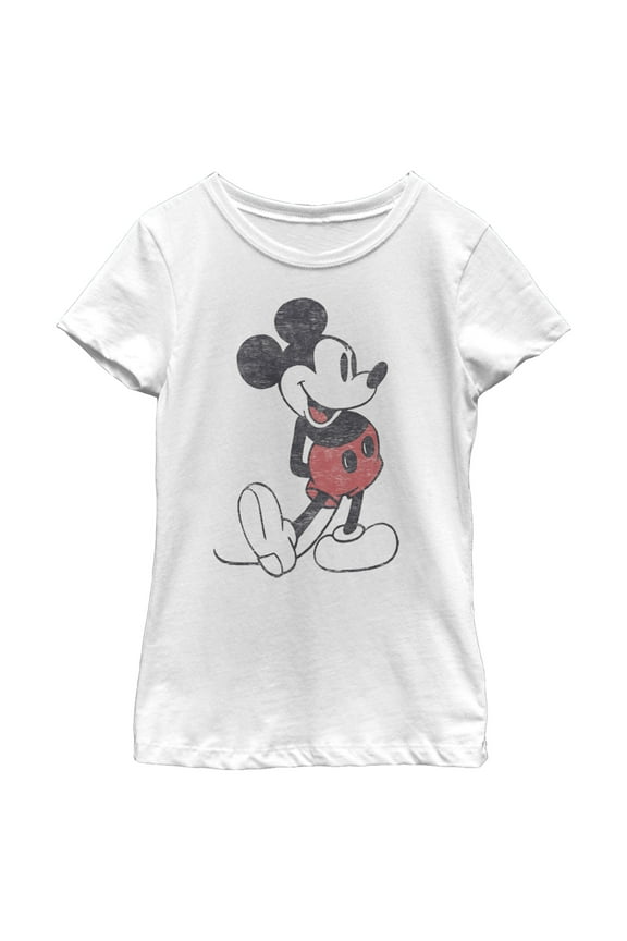 Girl's Mickey & Friends Distressed Mickey Mouse Pose Graphic Tee White X Large