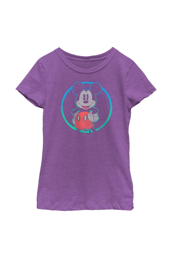 Girl's Mickey & Friends Distressed Retro Circle Graphic Tee Purple Berry Large