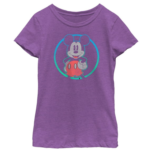 Girl's Mickey & Friends Distressed Retro Circle  Graphic Tee Purple Berry Medium