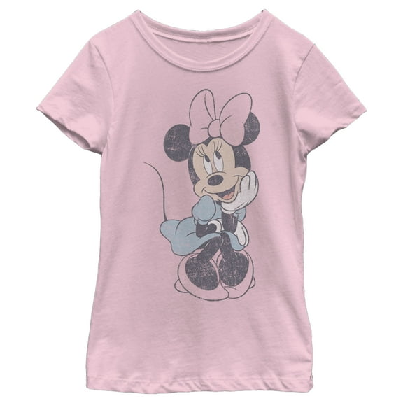 Girl's Mickey & Friends Distressed Sitting Minnie  Graphic Tee Light Pink X Small