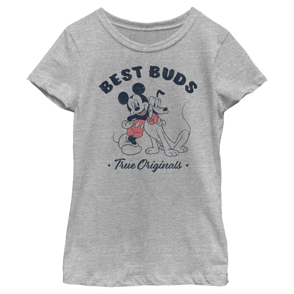 Girl's Mickey & Friends Distressed True Originals Graphic Tee Athletic Heather Large