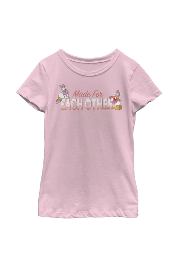 Girl's Mickey & Friends Donald & Daisy Made For Each Other  Graphic Tee Light Pink Small