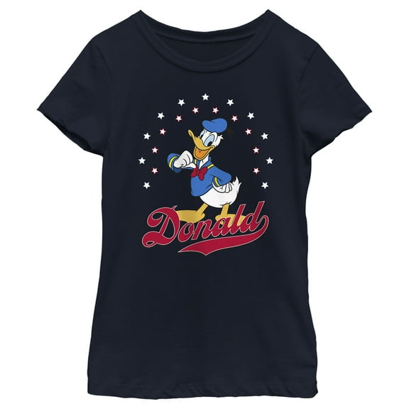 Girl's Mickey & Friends Donald Duck Star Strut  Graphic Tee Navy Blue Large