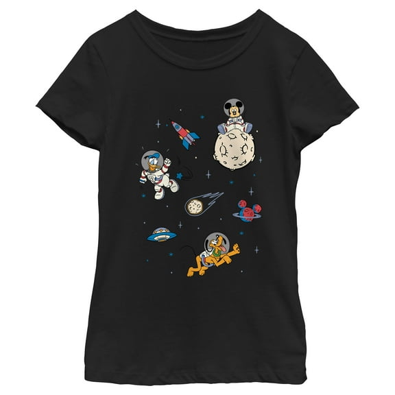 Girl's Mickey & Friends Donald and Pluto Astronauts Graphic Tee Black Small