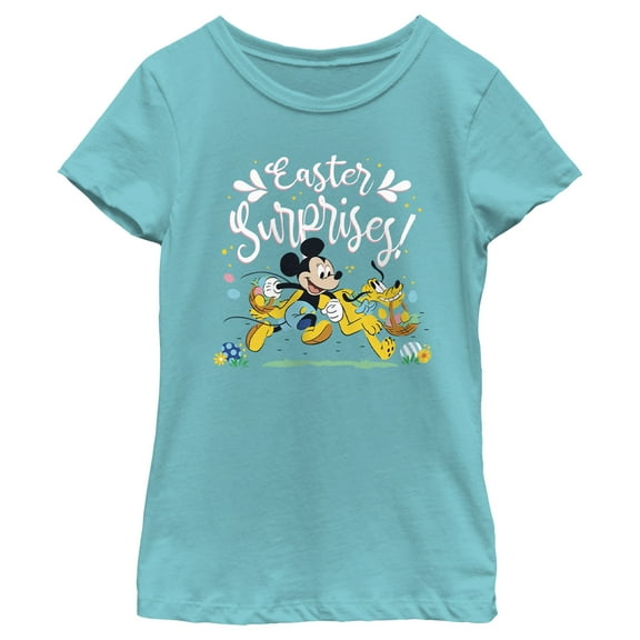 Girl's Mickey & Friends Easter Surprises Mousey and Pluto  Graphic Tee Tahiti Blue Large