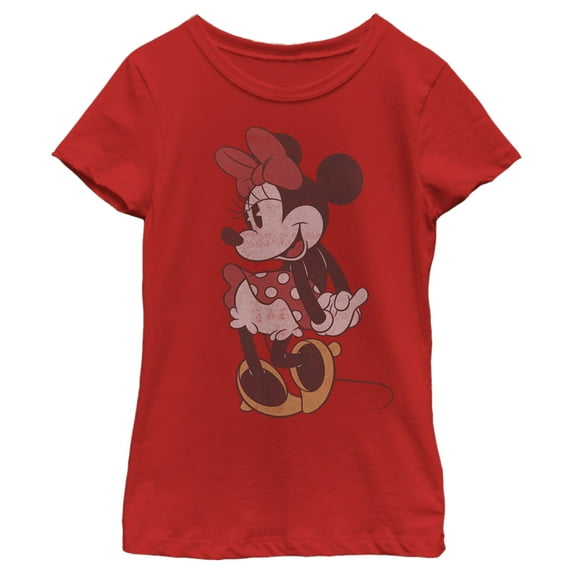 Girl's Mickey & Friends Faded Retro Minnie Graphic Tee Red Small