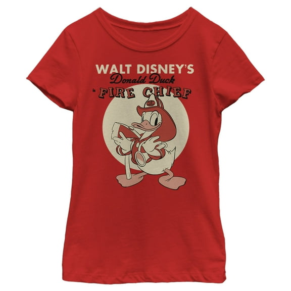 Girl's Mickey & Friends Fire Chief Donald Graphic Tee Red Medium