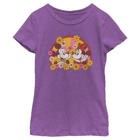 Girl's Mickey & Friends Floral Couple Graphic Tee Purple Berry Medium