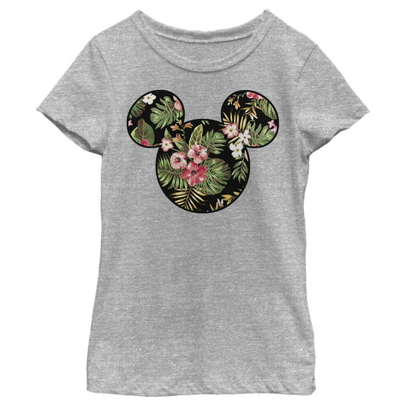 Girl's Mickey & Friends Floral Face Graphic Tee Athletic Heather X Small