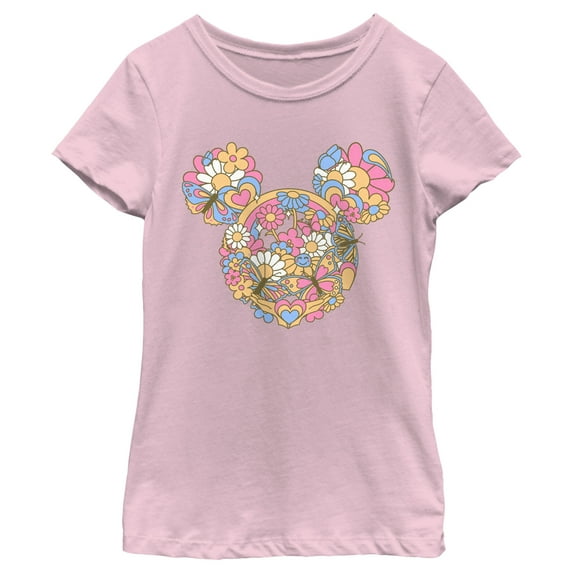 Girl's Mickey & Friends Flowers and Butterflies Ears Graphic Tee Light Pink X Large