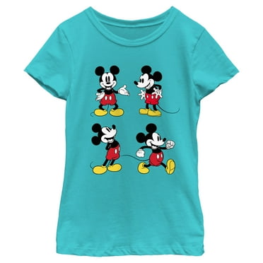 Girl's Mickey & Friends Four Retro Mice  Graphic Tee Tahiti Blue Large