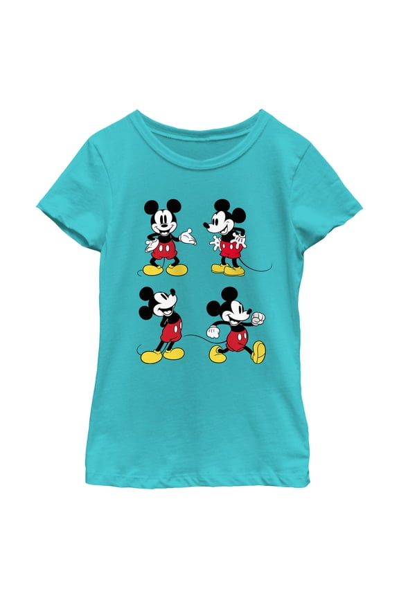 Girl's Mickey & Friends Four Retro Mice Graphic Tee Tahiti Blue Medium