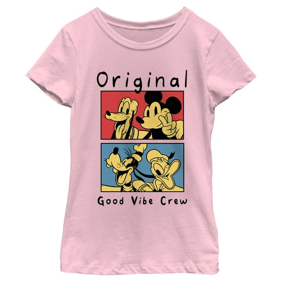 Girl's Mickey & Friends Good Vibe Crew Graphic Tee Light Pink X Large