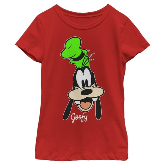 Girl's Mickey & Friends Goofy Portrait Graphic Tee Red Large