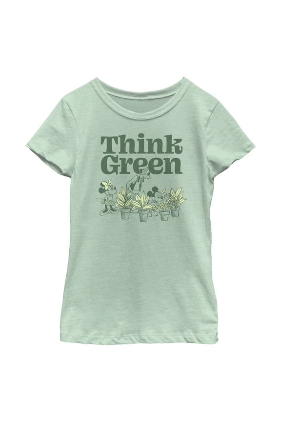 Girl's Mickey & Friends Green Think Plant Lovers Graphic Tee Mint X Small