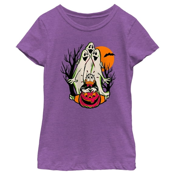 Girl's Mickey & Friends Halloween Donald Duck Ghosts Graphic Tee Purple Berry X Large