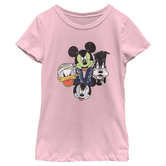 Girl's Mickey & Friends Halloween Group Faces  Graphic Tee Light Pink Medium