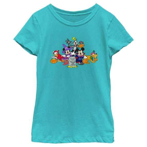 Girl's Mickey & Friends Halloween Group Shot Graphic Tee Tahiti Blue Medium