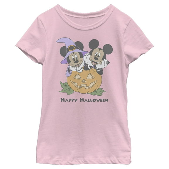 Girl's Mickey & Friends Halloween Vampire Mickey & Minnie Graphic Tee Light Pink Medium