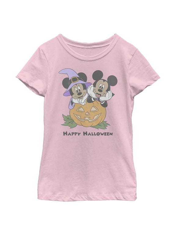 Girl's Mickey & Friends Halloween Vampire Mickey & Minnie Graphic Tee Light Pink Small