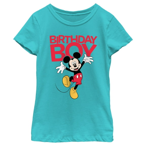 Girl's Mickey & Friends Happy Birthday Boy  Graphic Tee Tahiti Blue Small