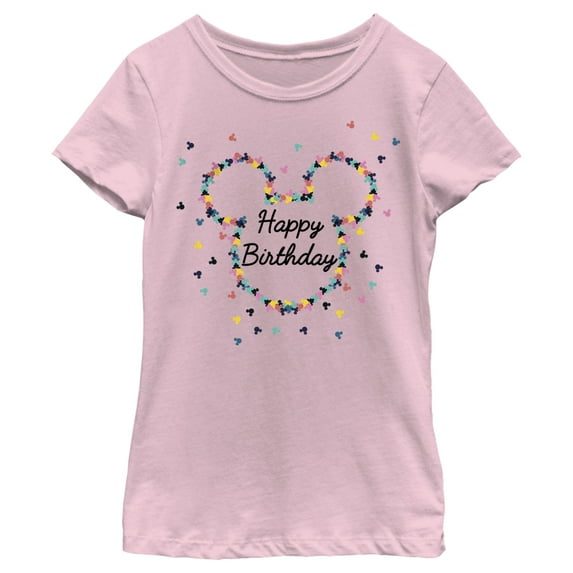 Girl's Mickey & Friends Happy Birthday Logo Graphic Tee Light Pink Small