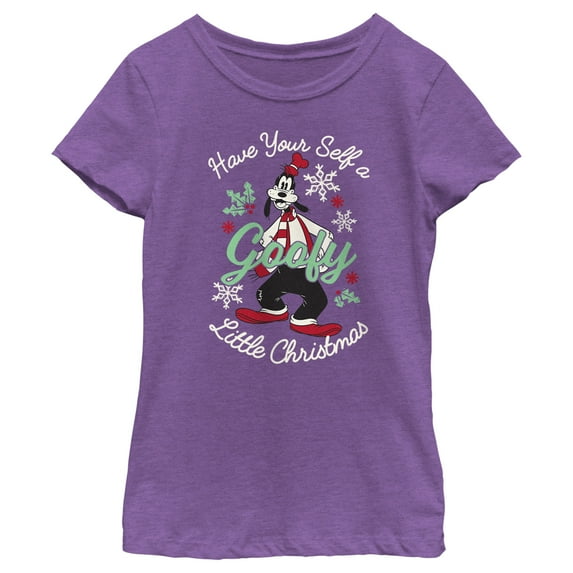 Girl's Mickey & Friends Have A Goofy Christmas Graphic Tee Purple Berry X Large