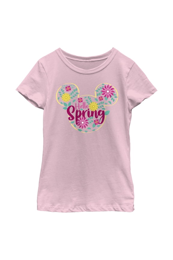 Girl's Mickey & Friends Hello Spring Logo  Graphic Tee Light Pink Medium