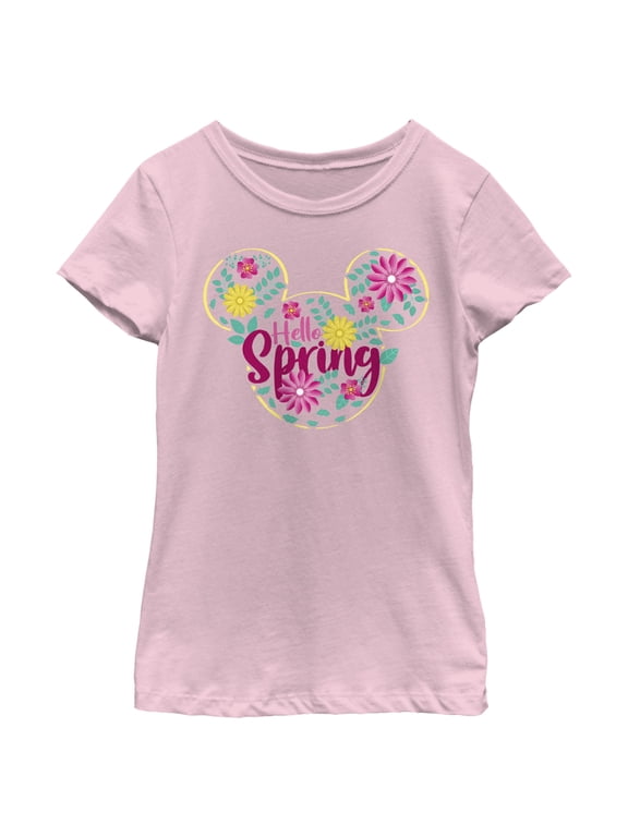 Girl's Mickey & Friends Hello Spring Logo Graphic Tee Light Pink Medium