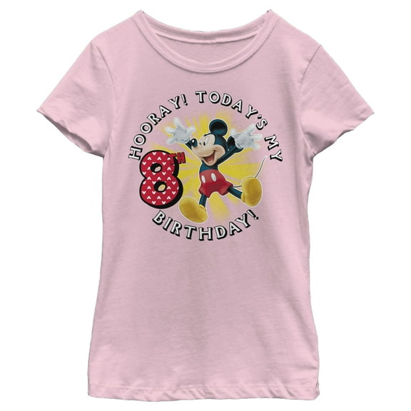 Girl's Mickey & Friends Hooray It's My 8th Birthday  Graphic Tee Light Pink Medium