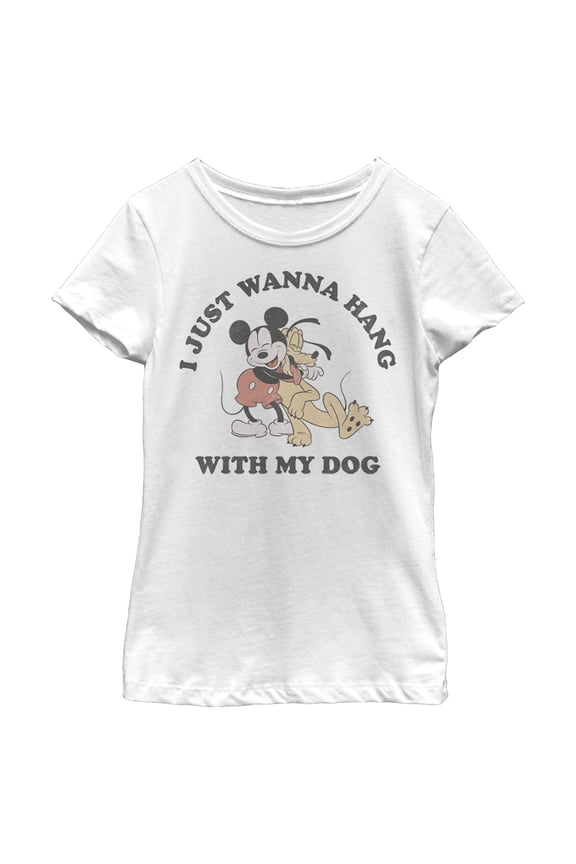 Girl's Mickey & Friends I Just Wanna Hang with my Dog Pluto Graphic Tee White X Small