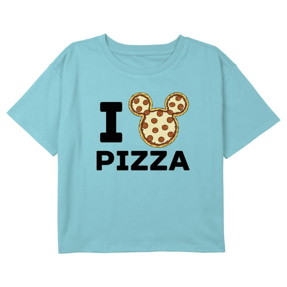 Girl's Mickey & Friends I Love Pizza Graphic Cropped T-Shirt Blue Medium