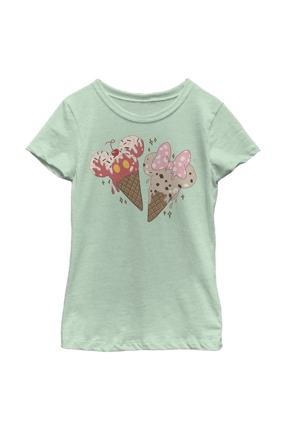 Girl's Mickey & Friends Ice Cream Lovers Graphic Tee Mint Small