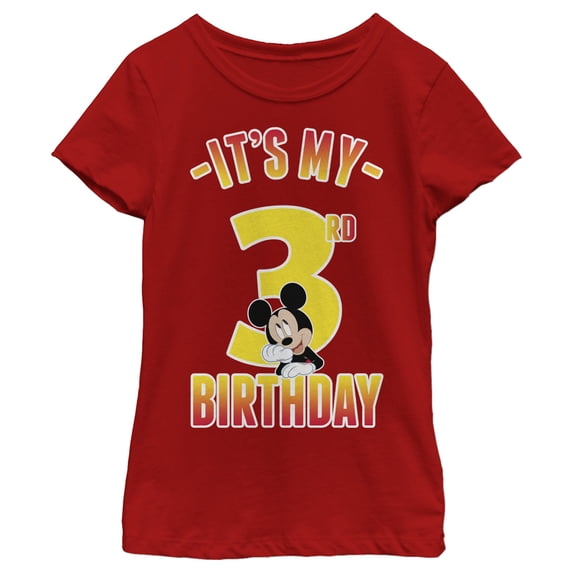 Girl's Mickey & Friends It's My 3rd Birthday Graphic Tee Red Medium