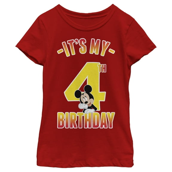 Girl's Mickey & Friends It's My 4th Birthday Graphic Tee Red Large