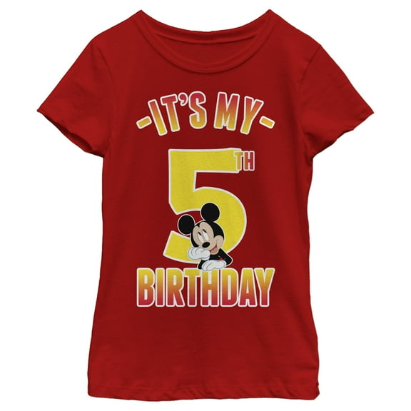 Girl's Mickey & Friends It's My 5th Birthday  Graphic Tee Red Large