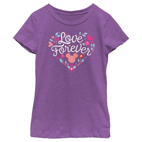Girl's Mickey & Friends Love Forever Heart  Graphic Tee Purple Berry Small