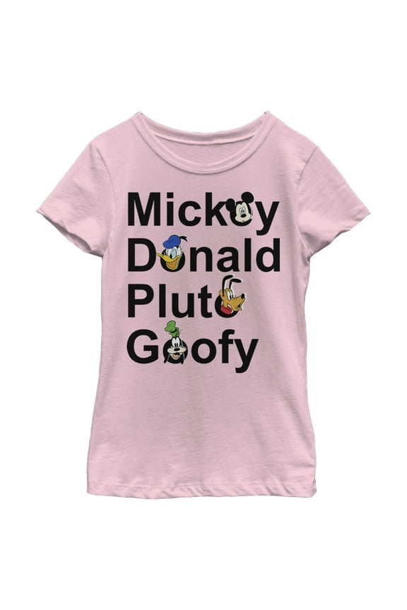 Girl's Mickey & Friends Mickey Donald Pluto Goofy  Graphic Tee Light Pink Small
