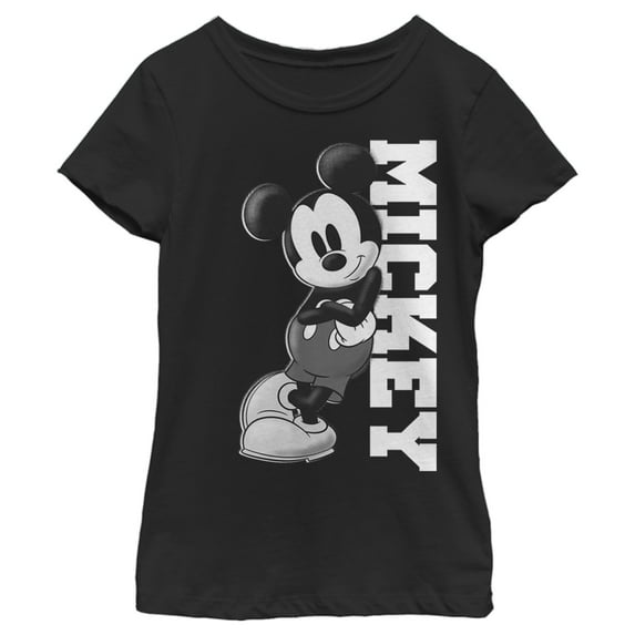 Girl's Mickey & Friends Mickey Lean Graphic Tee Black Large