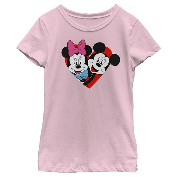 Girl's Mickey & Friends Mickey & Minnie Happily In Love Graphic Tee Light Pink X Large