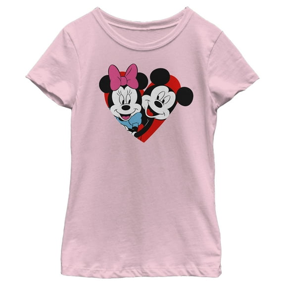 Girl's Mickey & Friends Mickey & Minnie Happily In Love Graphic Tee Light Pink X Large